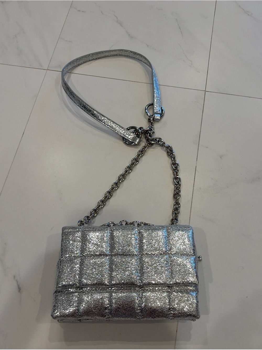 Silver Quilted Chain Shoulder Bag - Women's Metallic Crossbody